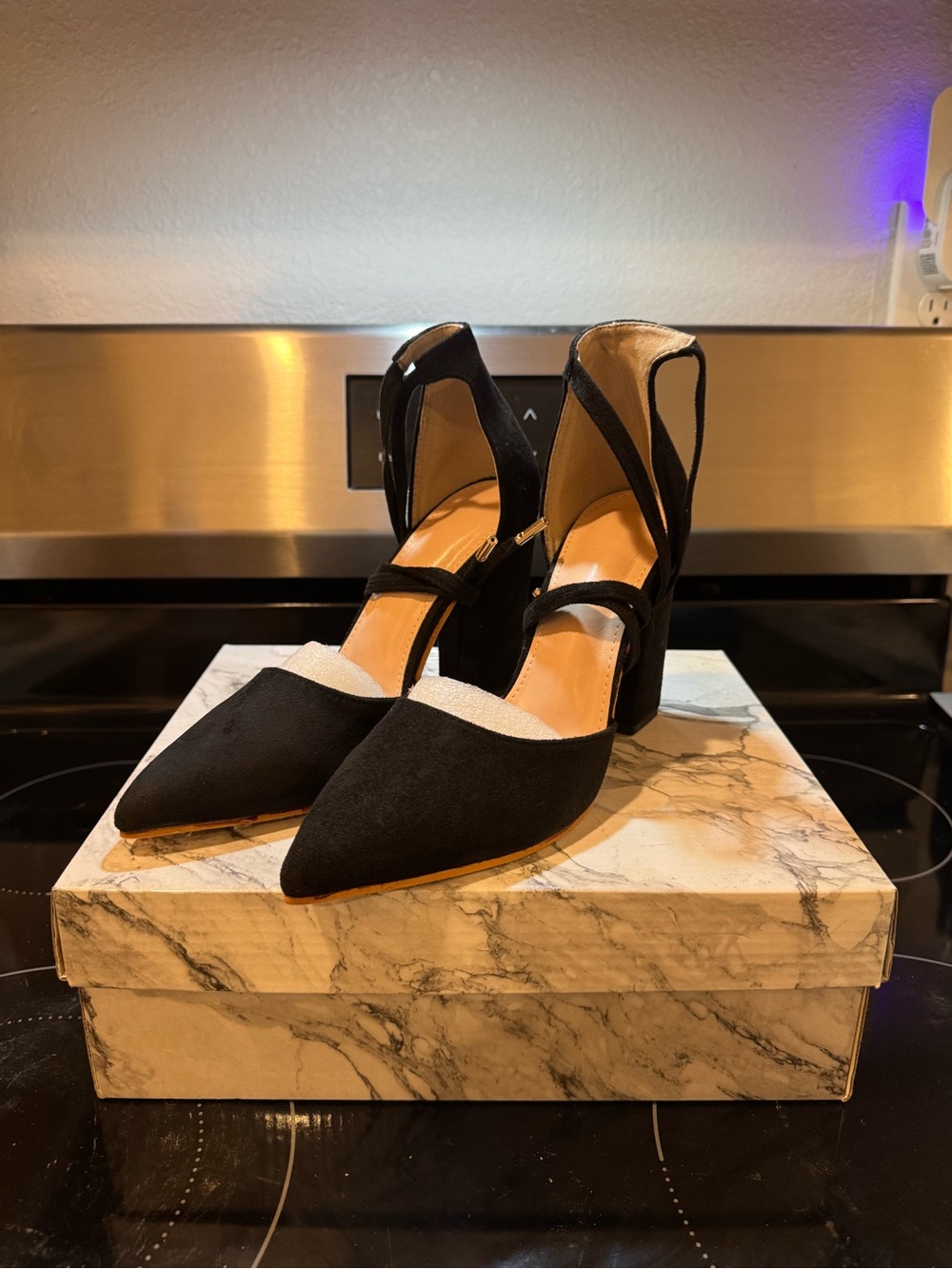 SHEIN Black Pointed-Toe Strappy Block Heels